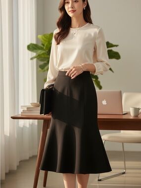 ABBIE MAGS Brown High Rise Bottom Flare Trumpet Skirt 10